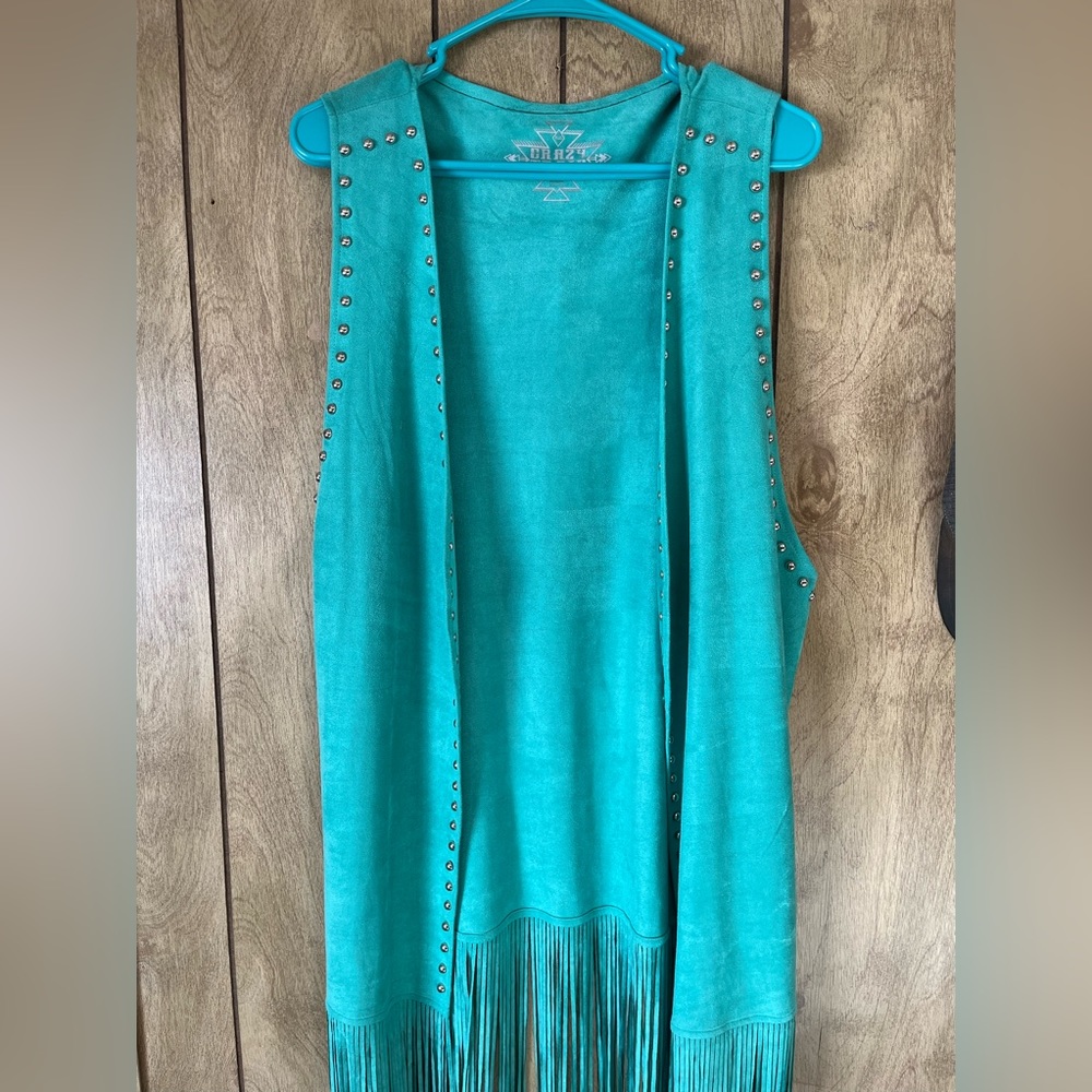 Crazy train turquoise fringe duster PLUs SIZE